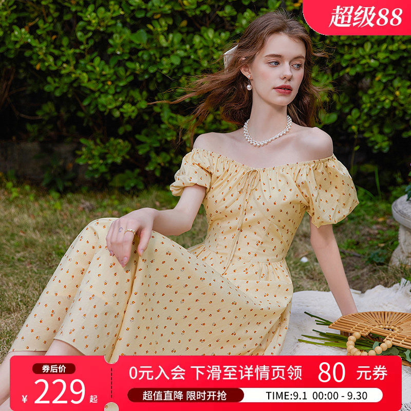 白鹿语油画感显白复古碎花长裙图片