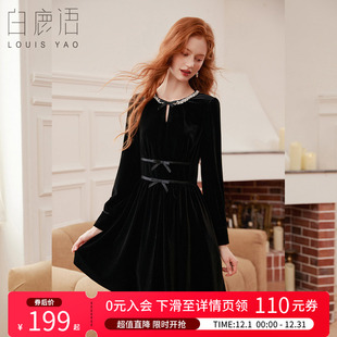 蝴蝶结礼服小黑裙 设计感修身 白鹿语法式 复古丝绒连衣裙25秋新款