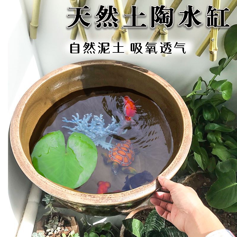 老式古法养鱼鱼缸荷花缸种莲花缸造景古法鱼缸土陶池塘缸水缸发酵