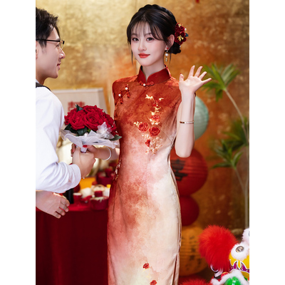 新中式结婚敬酒服红色订婚礼服裙