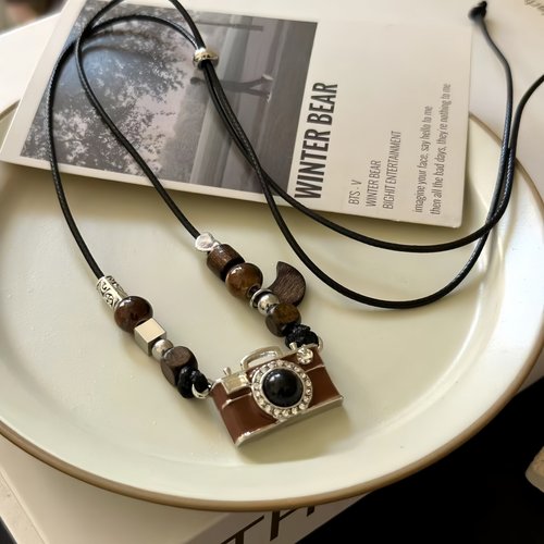 复古相机吊坠项链女小众风毛衣链