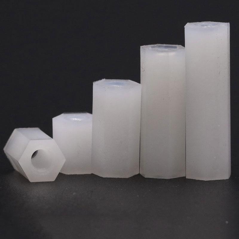 M2M2.5M3M4M5白色尼龙双通柱六角隔离柱塑料支撑柱PC板间隔螺柱