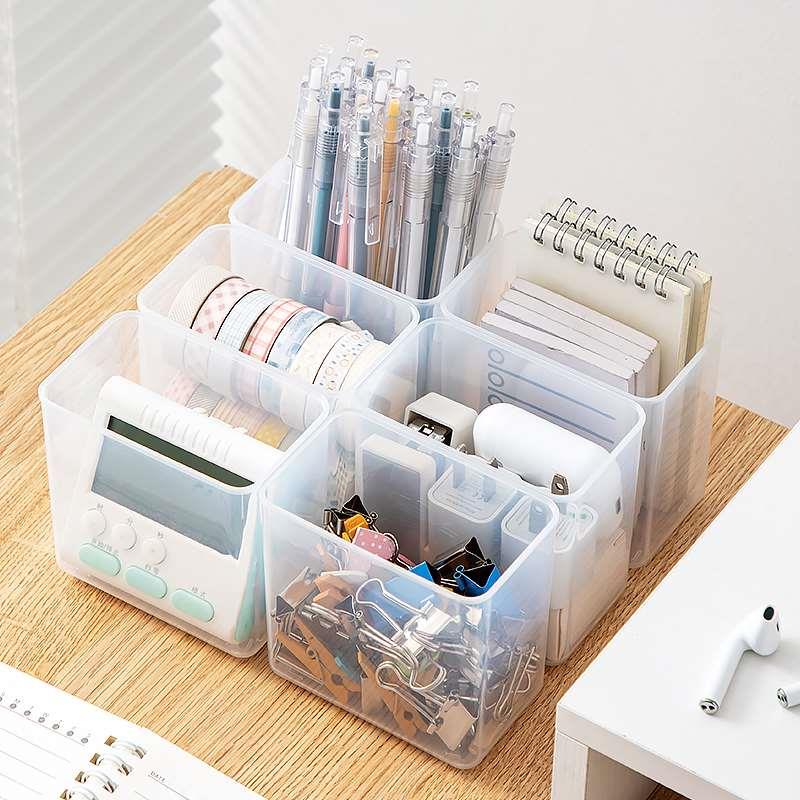 日式桌面收纳盒少女杂物带盖化妆品置物架ins办公小盒子工位笔筒