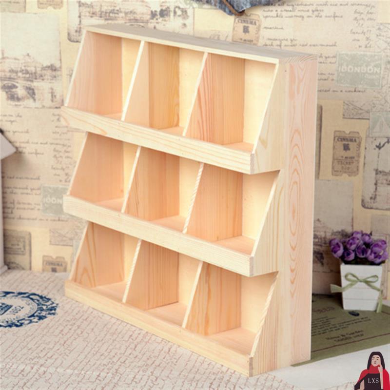 复古木质梯形九格展示架收纳柜娃娃手办展示置物架首饰杂物储物盒