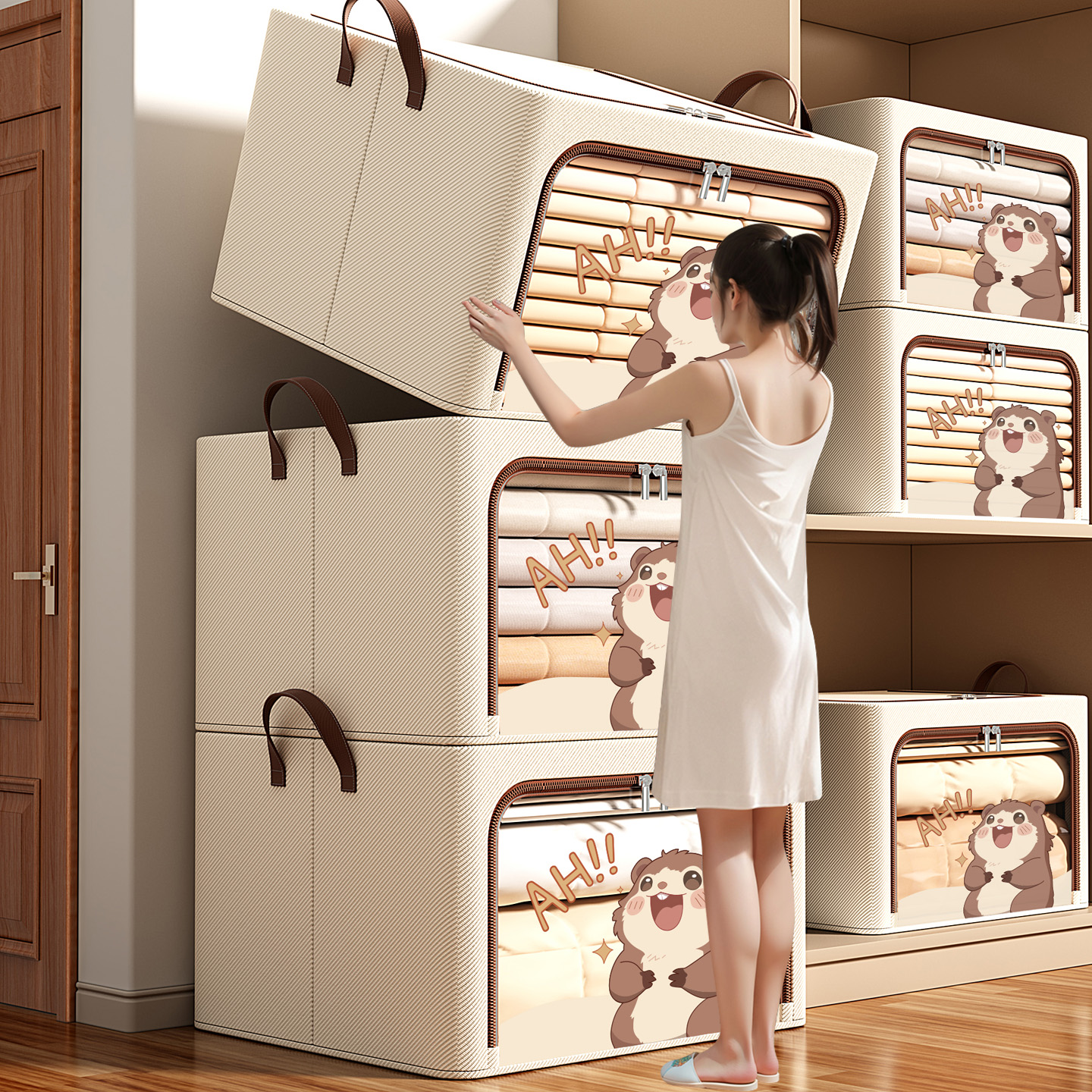 110L大容量衣服收纳箱布艺可折叠