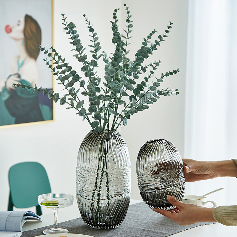 创意竖条纹原色玻璃北欧客厅花瓶