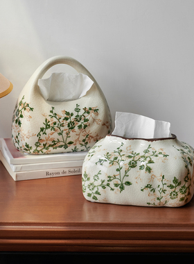 繁花复古手提纸巾盒陶瓷冰裂纹客厅抽纸盒纸抽盒创意高档摆件艺术