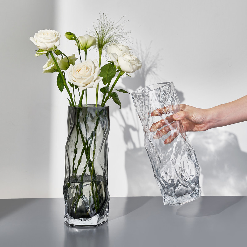 ins风几何立体高级感网红菱形花瓶玻璃透明插花客厅餐桌艺术摆件