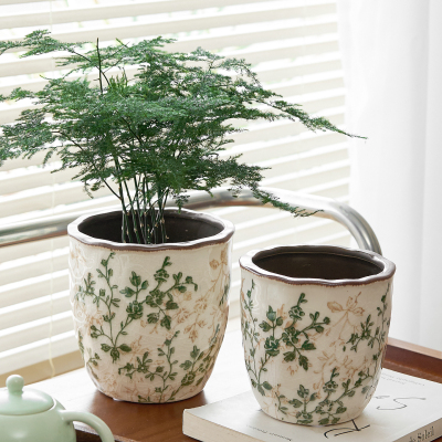 田园风陶瓷花盆客厅阳台家用清新