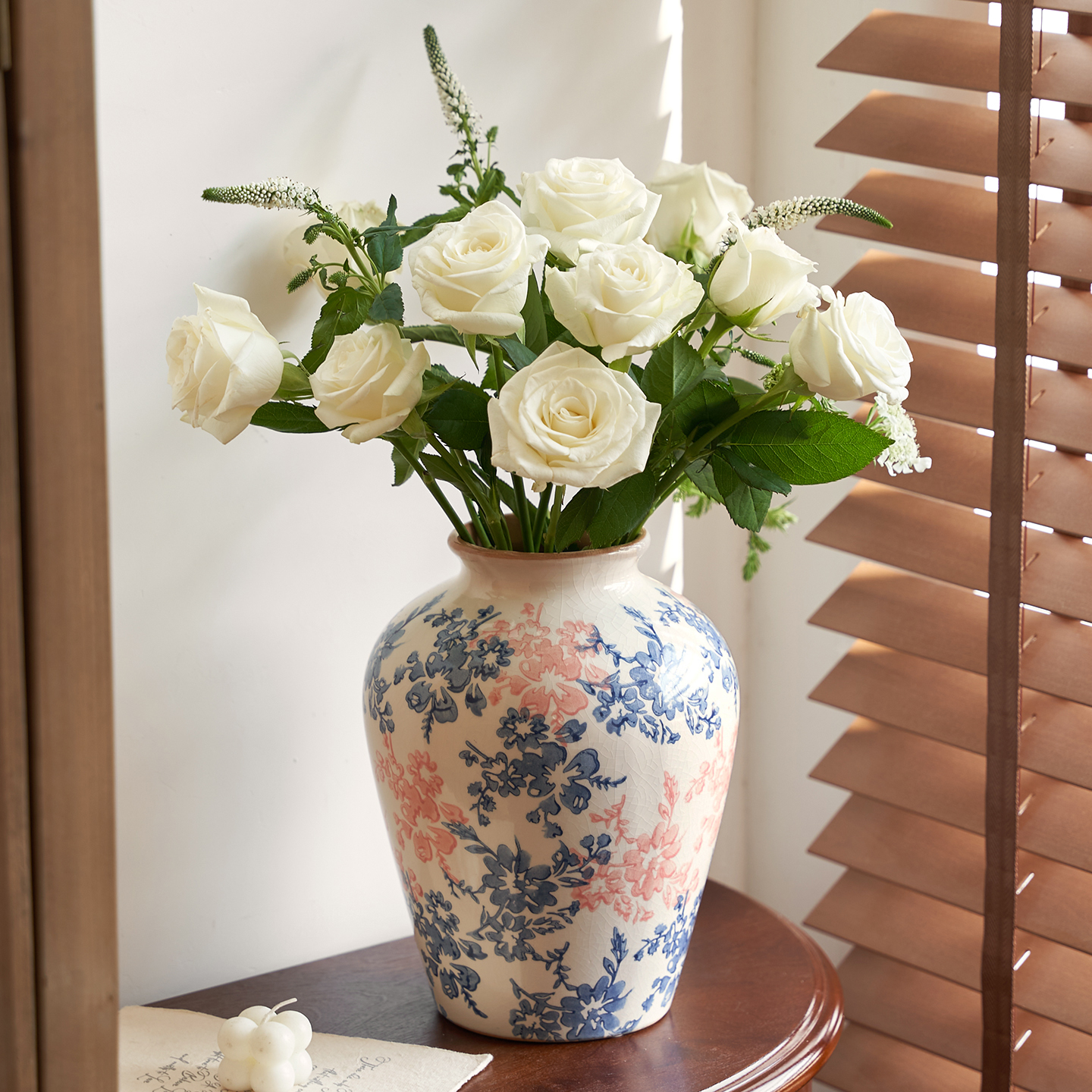 青花瓷陶瓷花瓶矮胖高级感新中式