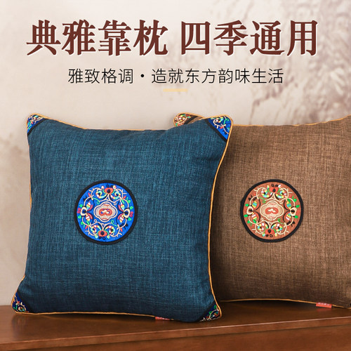 中式刺绣花卉抱枕靠垫四季通用