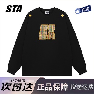 STA旗舰店贴布刺绣长袖男女美式潮牌复古重磅纯棉情侣宽松卫衣