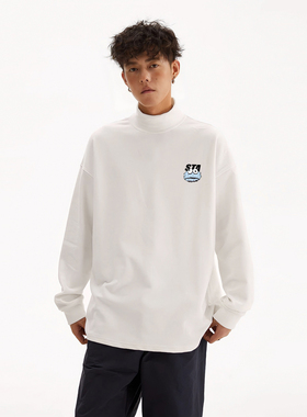 STA旗舰店德绒半高领打底衫卫衣男女美式潮牌白色内搭长袖情侣T恤