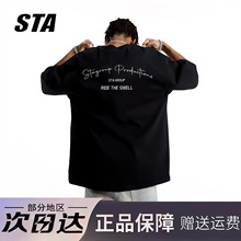STA旗舰店美式字母印花短袖男女夏季潮牌高街重磅纯棉情侣黑色t恤