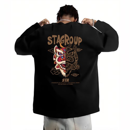 STA旗舰店醒狮长袖T恤男女秋冬季美式潮牌复古重磅纯棉宽松卫衣