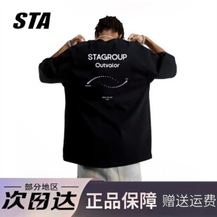 重磅纯棉复古高街情侣休闲黑色t恤 男女夏季 STA旗舰店美式 字母短袖