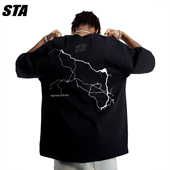 STA旗舰店美式 ins潮牌重磅休闲宽松百搭纯棉T恤 复古闪电印花短袖