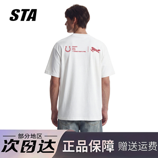 潮牌复古高街重磅纯棉t恤 男女夏季 STA旗舰店美式 马年限定印花短袖