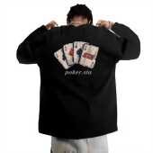 美式 STA旗舰店扑克牌长袖 T恤男女秋冬季 潮牌重磅纯棉情侣宽松卫衣