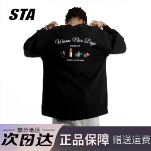 STA旗舰店美式 男女潮牌高街纯棉圆领打底卫衣 趣味冲浪印花长袖