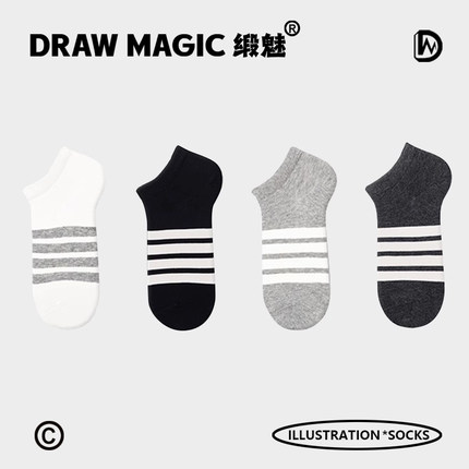 男女情侣款袜子短袜TB风四杆条纹吸汗透气春夏季薄款运动短筒船袜