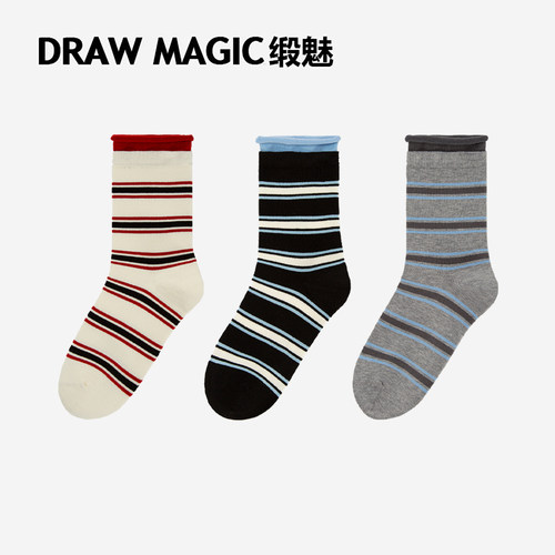 DRAWMAGIC/缎魅miu系条纹撞色袜子女搭配小皮鞋中筒袜春秋长袜棉