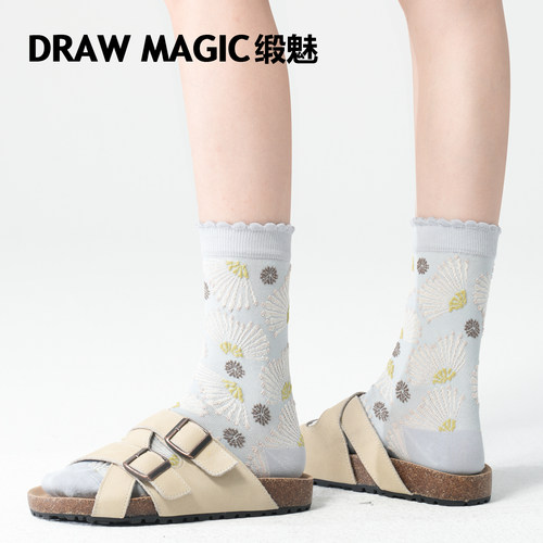 夏季时髦日系复古浮雕袜子女款春薄款ins透气撞色网眼无骨中筒袜