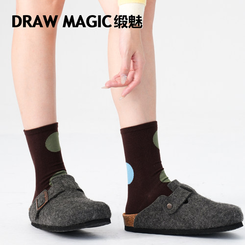 时髦复古袜子女大波点撞色无骨中筒袜搭配皮鞋圆点春秋款堆堆袜冬