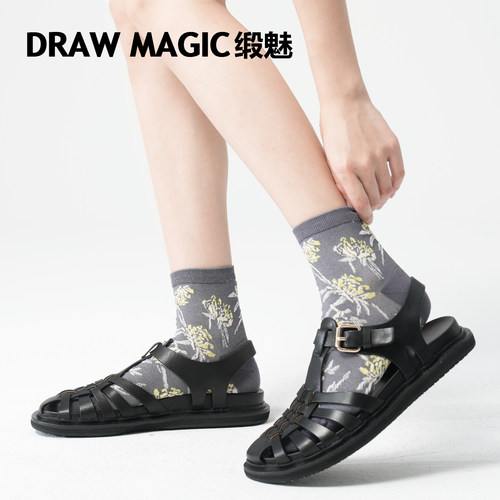 时髦日系几何浮雕小花夏季薄款袜子女中筒袜潮韩版无骨短筒中长袜