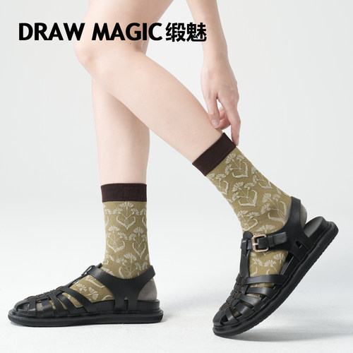 时髦日系复古浮雕袜子女款春夏季薄款夏天透气撞色网眼无骨中筒袜