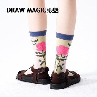 DRAWMAGIC 透气卡丝水晶丝 缎魅宫廷风小花袜子女玻璃丝袜夏季 薄款