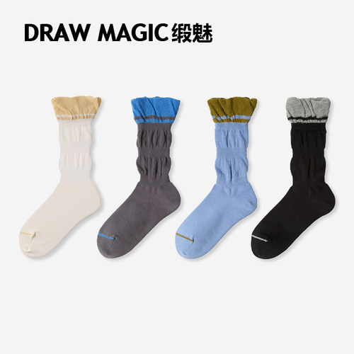 DRAWMAGIC/缎魅云朵设计感复古堆堆袜女夏季薄款ins潮月子中筒袜