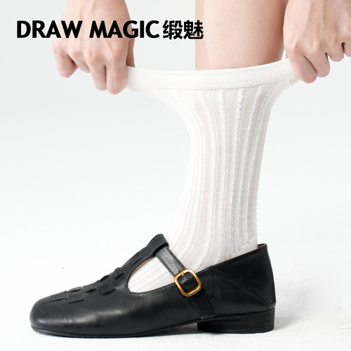 时尚韩系秋季袜子女中筒袜简约芭蕾风日系波点miu系圆点短筒袜棉