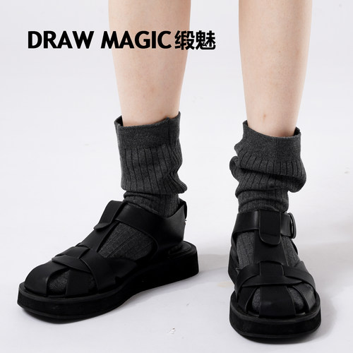 灰色时尚宽口袜子女堆堆袜纯色搭配小皮鞋乐福鞋春秋款中筒袜冬季
