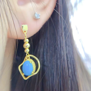 天然AB款美国绿松石耳钉款式好看美丽大方高品绿松s925精工镶嵌