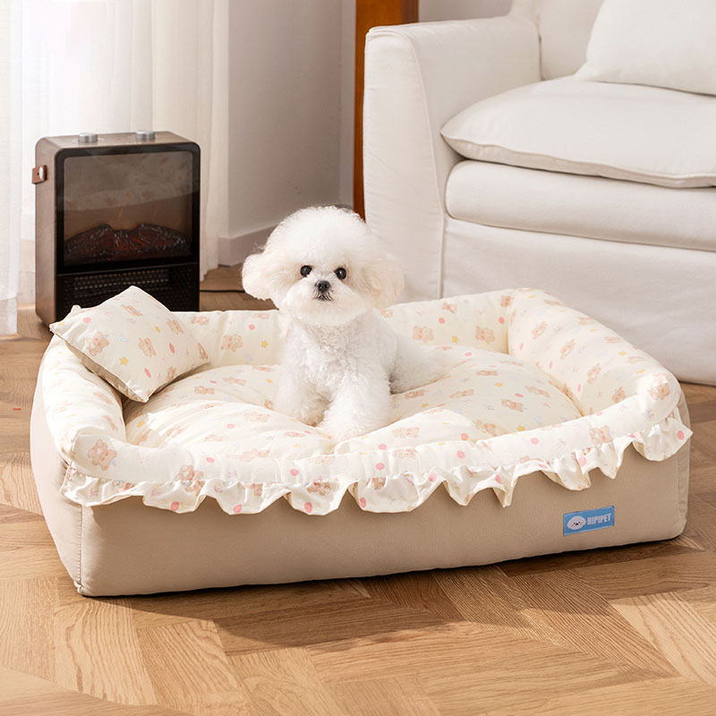 25年新款秋季花边保暖方窝靠枕小型犬猫窝泰迪狗床狗垫子宠物狗窝