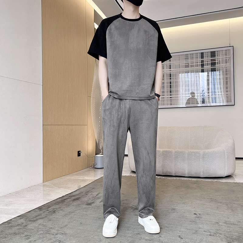 英伦雅痞风格男装运动套装夏天短袖t恤00后男神范穿搭高中生夏装