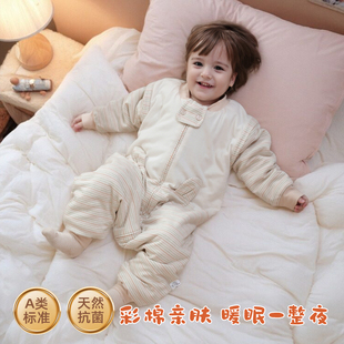 宝宝睡袋秋冬彩棉恒温睡袋新生婴儿冬季加厚分腿儿童防踢被四季款