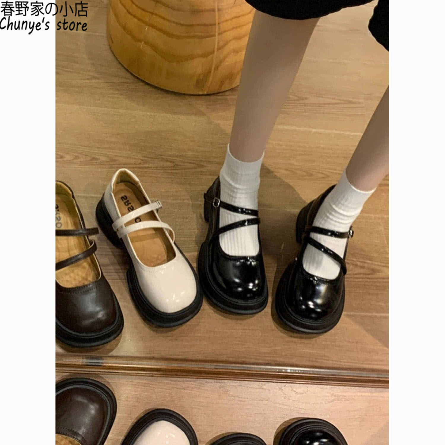 春野家百搭棕色圆头厚底jk小皮鞋