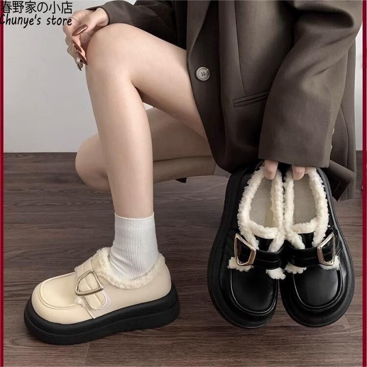 白色小皮鞋春野家棉鞋