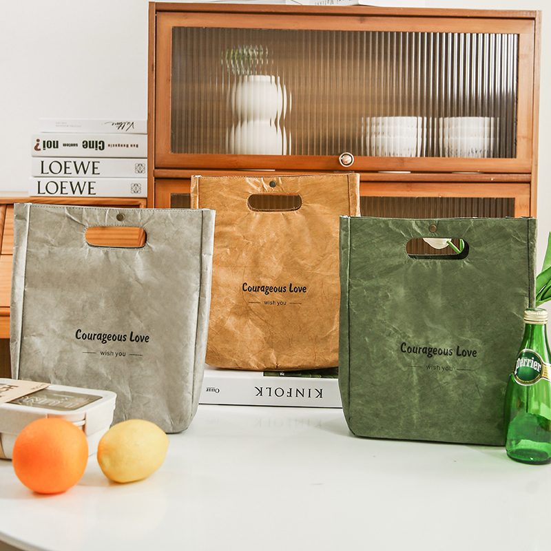 杜邦纸饭盒袋保温包户外野餐袋午餐上班I族复古防水防油便当包手