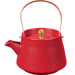 贰奇悦心红色提梁壶创意婚礼家用陶瓷泡茶壶功夫茶具单壶冲茶器