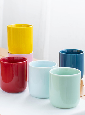 青瓷杯子茶水杯大号个人喝茶杯陶瓷多彩酒店餐厅饭店水杯客人杯子