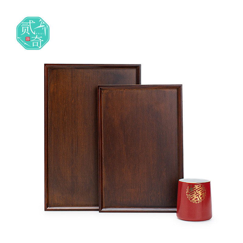 贰奇竹制简约时尚中式茶托结婚用品点盘新娘敬茶大号长方形水果盘