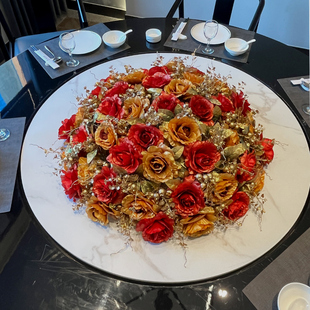 仿真花假花圆桌面摆花高档餐厅酒店桌面装 饰花圆桌转盘摆放欧式 花