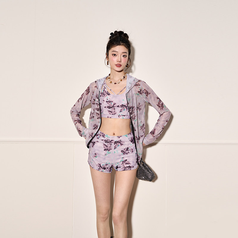 微风假日分体泳衣女款三件套泡温泉度假显瘦小胸聚拢高级感泳装