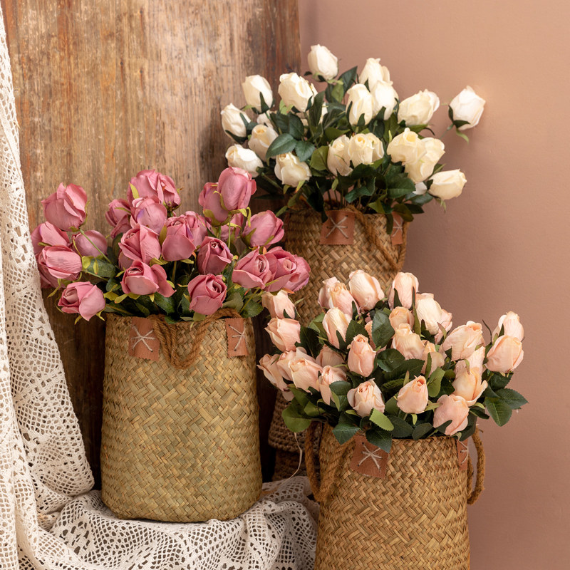 油画玫瑰花仿真花束摆件家居客厅装饰品假花干花绢花餐桌插花摆设