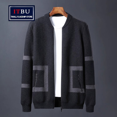 高端针织夹克男士春秋冬季2025新款加绒大码休闲开衫毛衣外套男款