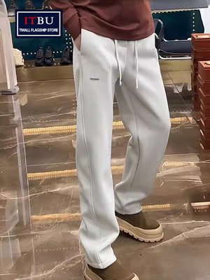 高端弯刀休闲裤子男士春秋冬季2025新款加绒男裤直筒运动卫裤男款