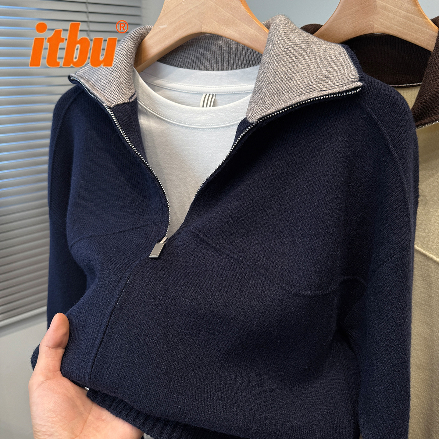 高级感撞色针织开衫男外套男士2025新款冬季装加厚外搭毛线衣男款